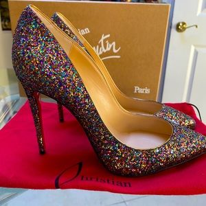 $895 Louboutin Pigalle multi- color Glitter Glamat Size 37 EU